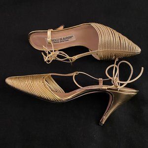 Manolo Blahnik London/New York Gold Luxuious Heeled Sandels